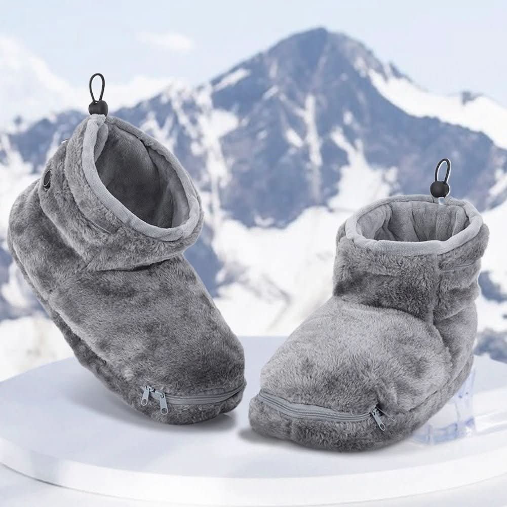 USB Heated Faux Fur Slippers with Plush Bootie Design and Zipper Pocket for House - Image 1