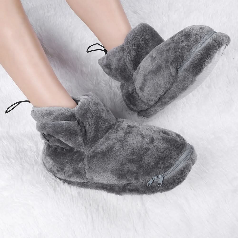 USB Heated Faux Fur Slippers with Plush Bootie Design and Zipper Pocket for House - Image 2