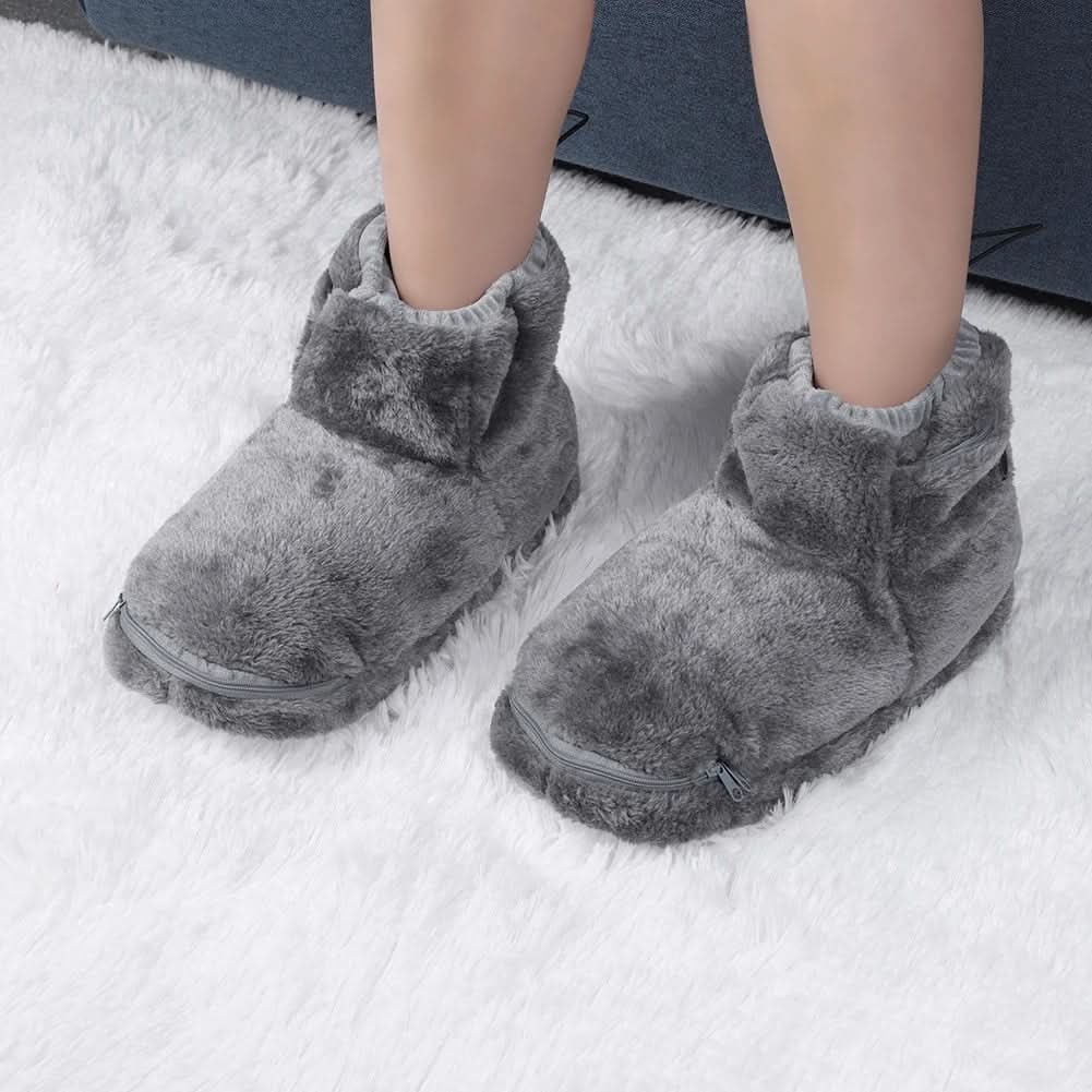 USB Heated Faux Fur Slippers with Plush Bootie Design and Zipper Pocket for House - Image 3