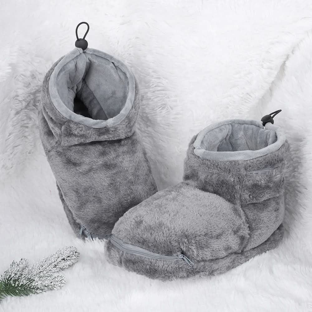 USB Heated Faux Fur Slippers with Plush Bootie Design and Zipper Pocket for House - Image 4