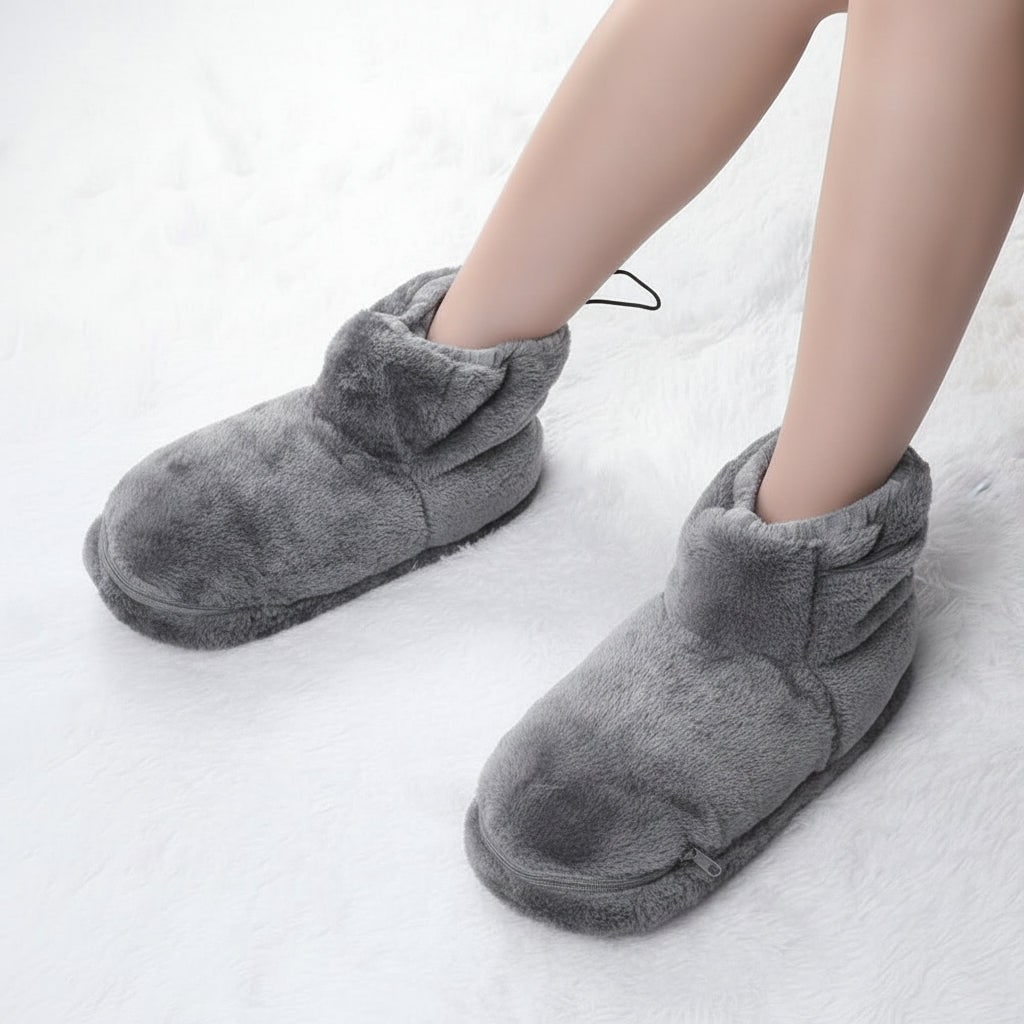 USB Heated Faux Fur Slippers with Plush Bootie Design and Zipper Pocket for House - Image 5