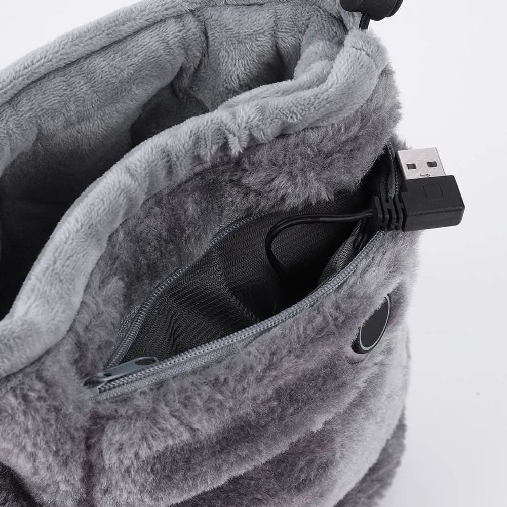 USB Heated Faux Fur Slippers with Plush Bootie Design and Zipper Pocket for House - Image 7