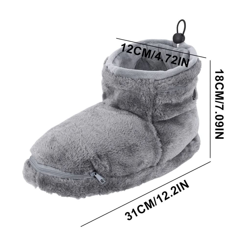 USB Heated Faux Fur Slippers with Plush Bootie Design and Zipper Pocket for House - Image 8