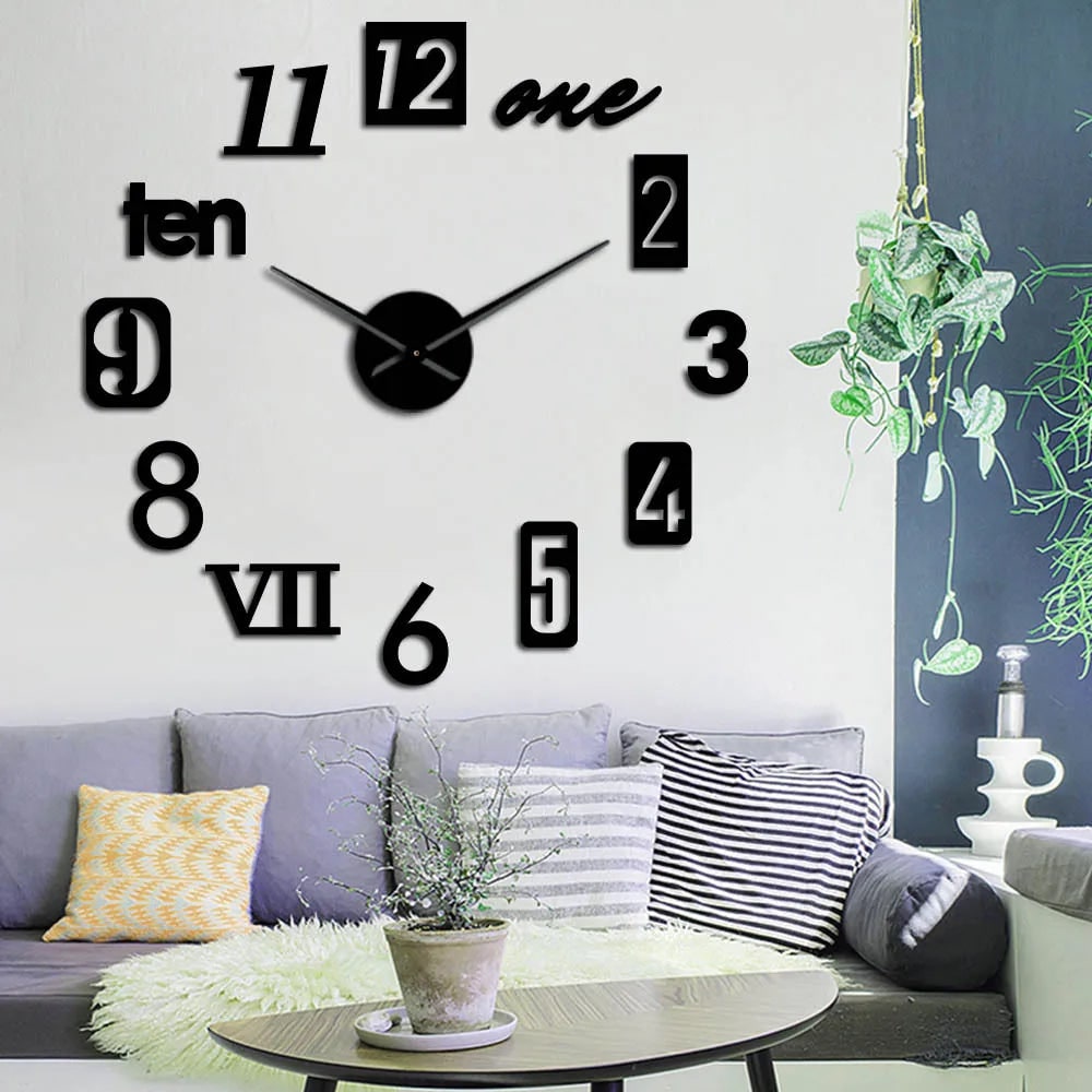 Wall Clock with 3D Self-Adhesive Numbers and Silent Battery Operated Mechanism - Image 1