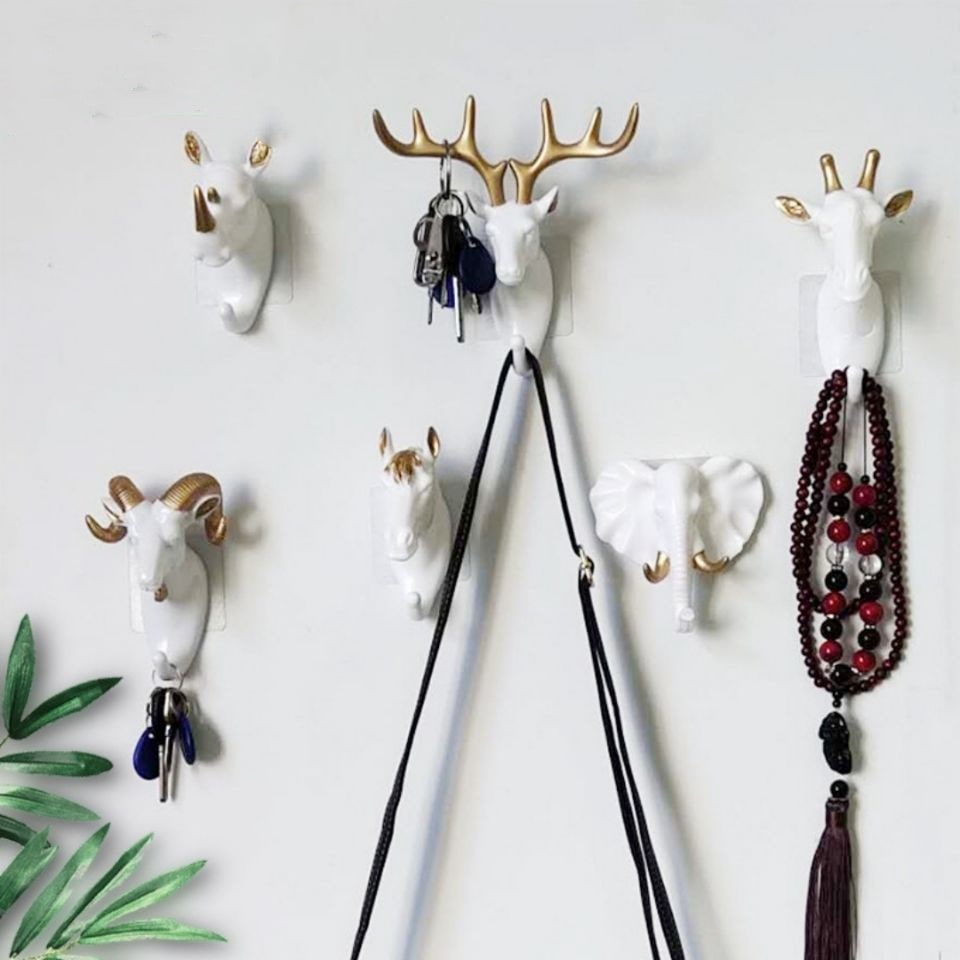 Wall Hook and Mounted Coat Rack with Key Hanger for Decorative Animal Head Design - Image 2