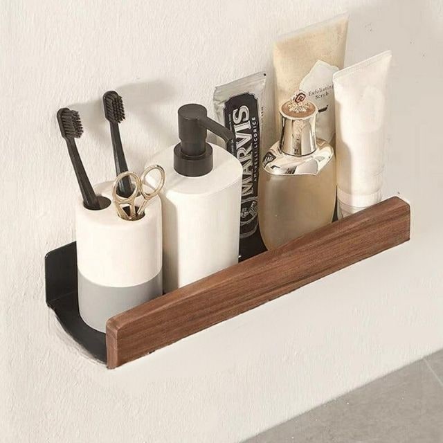 Wall Mounted Floating Shelves with Wooden Rail and Metal Bracket - Image 2