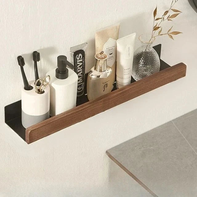 Wall Mounted Floating Shelves with Wooden Rail and Metal Bracket - Image 6