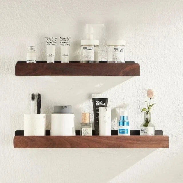 Wall Mounted Floating Shelves with Wooden Rail and Metal Bracket - Image 8
