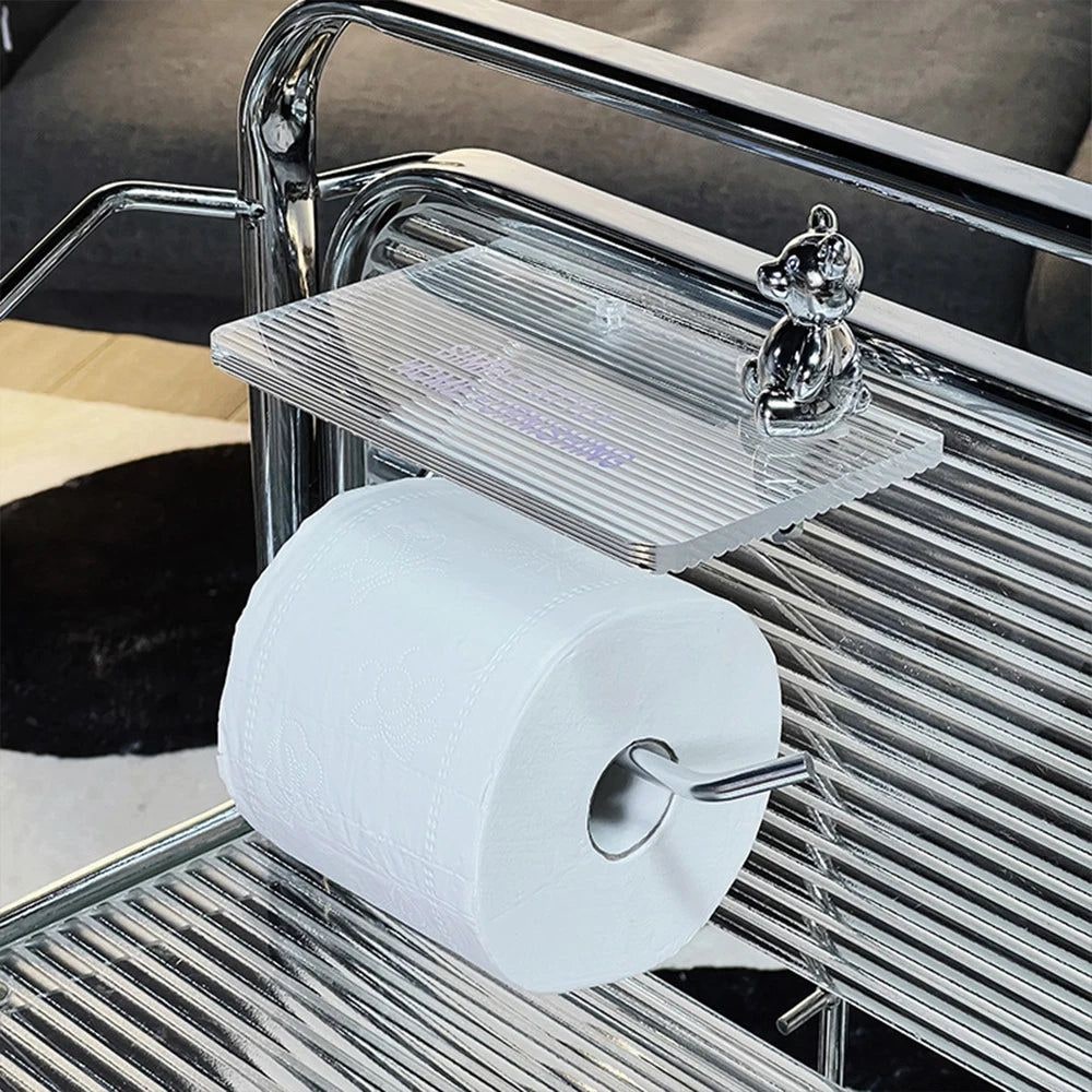 Wall-Mounted Toilet Paper Holder with Integrated Acrylic Shelf and Metal Arm - Image 3