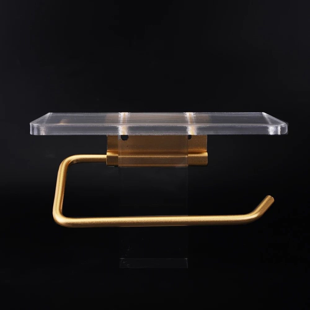 Wall-Mounted Toilet Paper Holder with Integrated Acrylic Shelf and Metal Arm - Image 4