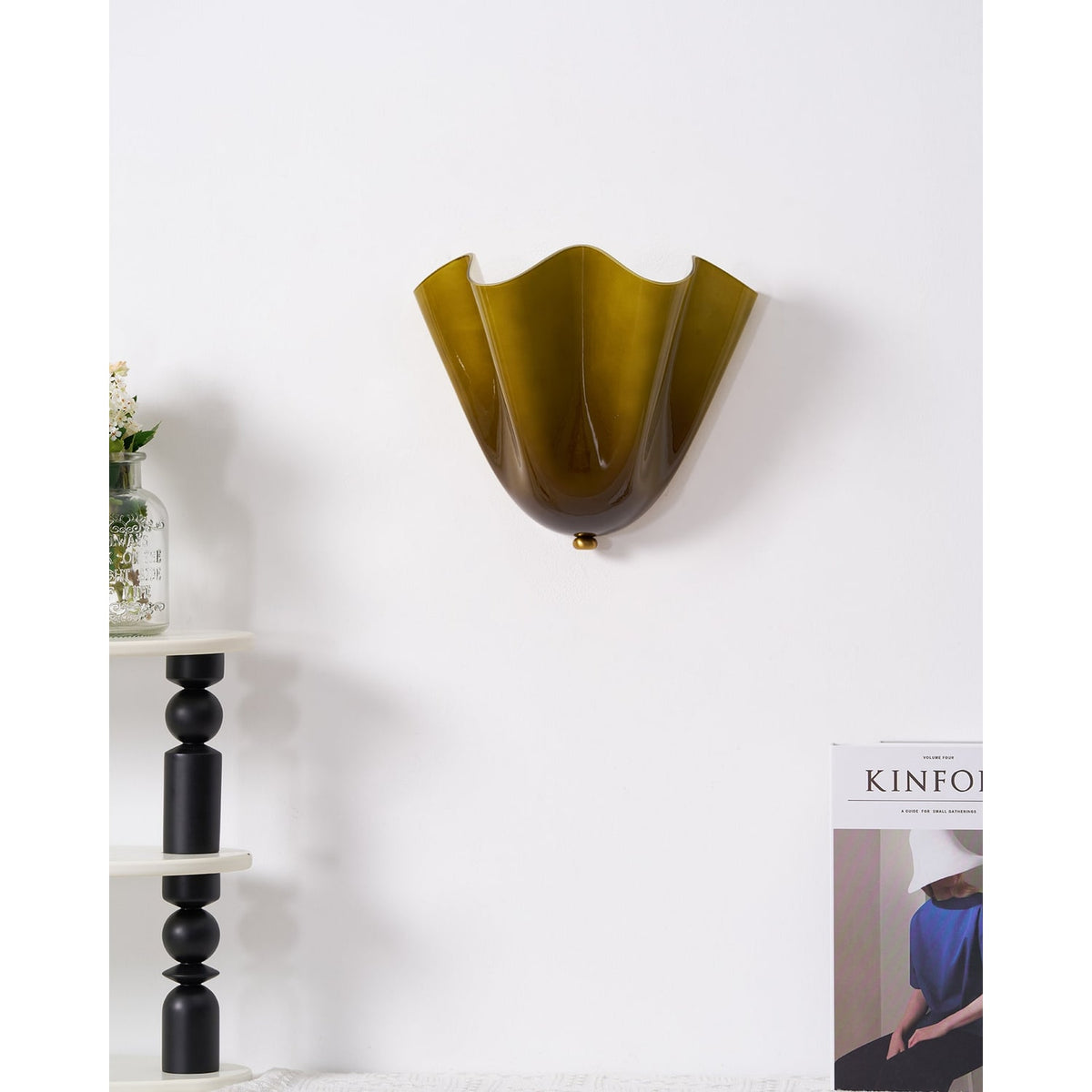 Wall Sconce with Wavy Glass Shade and Warm Ambient Lighting - Image 11