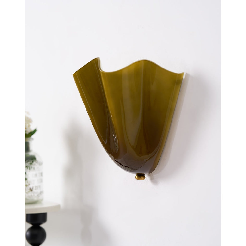 Wall Sconce with Wavy Glass Shade and Warm Ambient Lighting - Image 34
