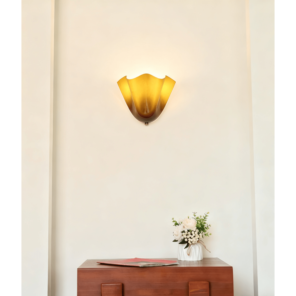 Wall Sconce with Wavy Glass Shade and Warm Ambient Lighting - Image 39