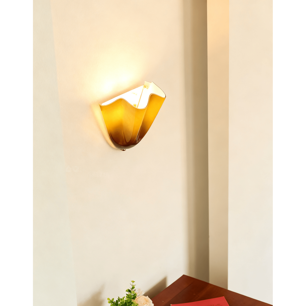 Wall Sconce with Wavy Glass Shade and Warm Ambient Lighting - Image 41