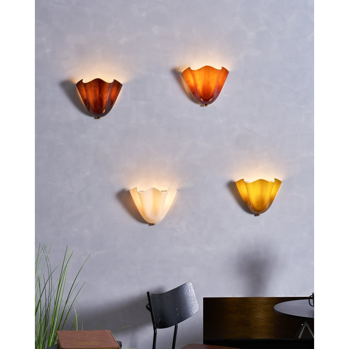 Wall Sconce with Wavy Glass Shade and Warm Ambient Lighting - Image 43