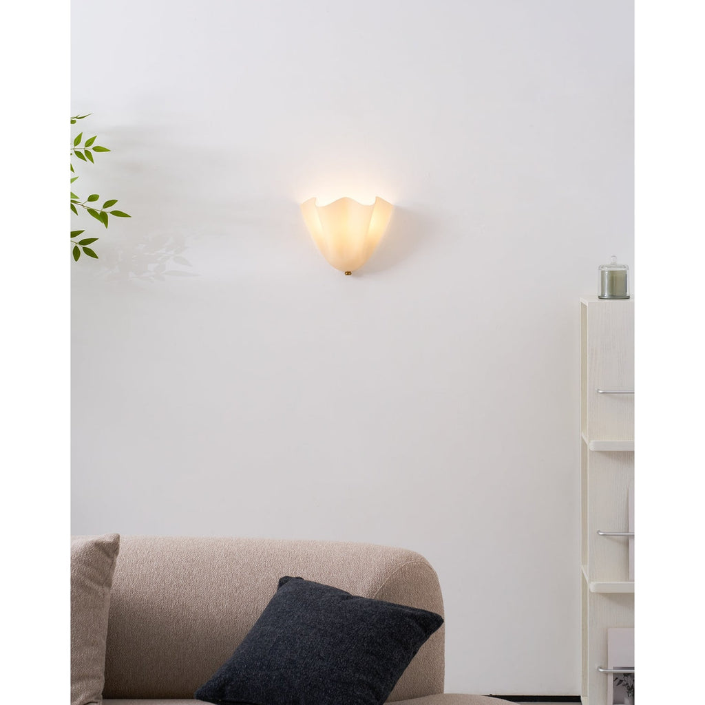 Wall Sconce with Wavy Glass Shade and Warm Ambient Lighting - Image 48
