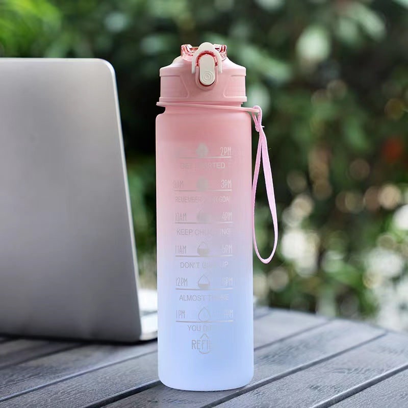 Water Bottle Motivational Gradient Frosted Time Markers Flip Top Portable - Image 1