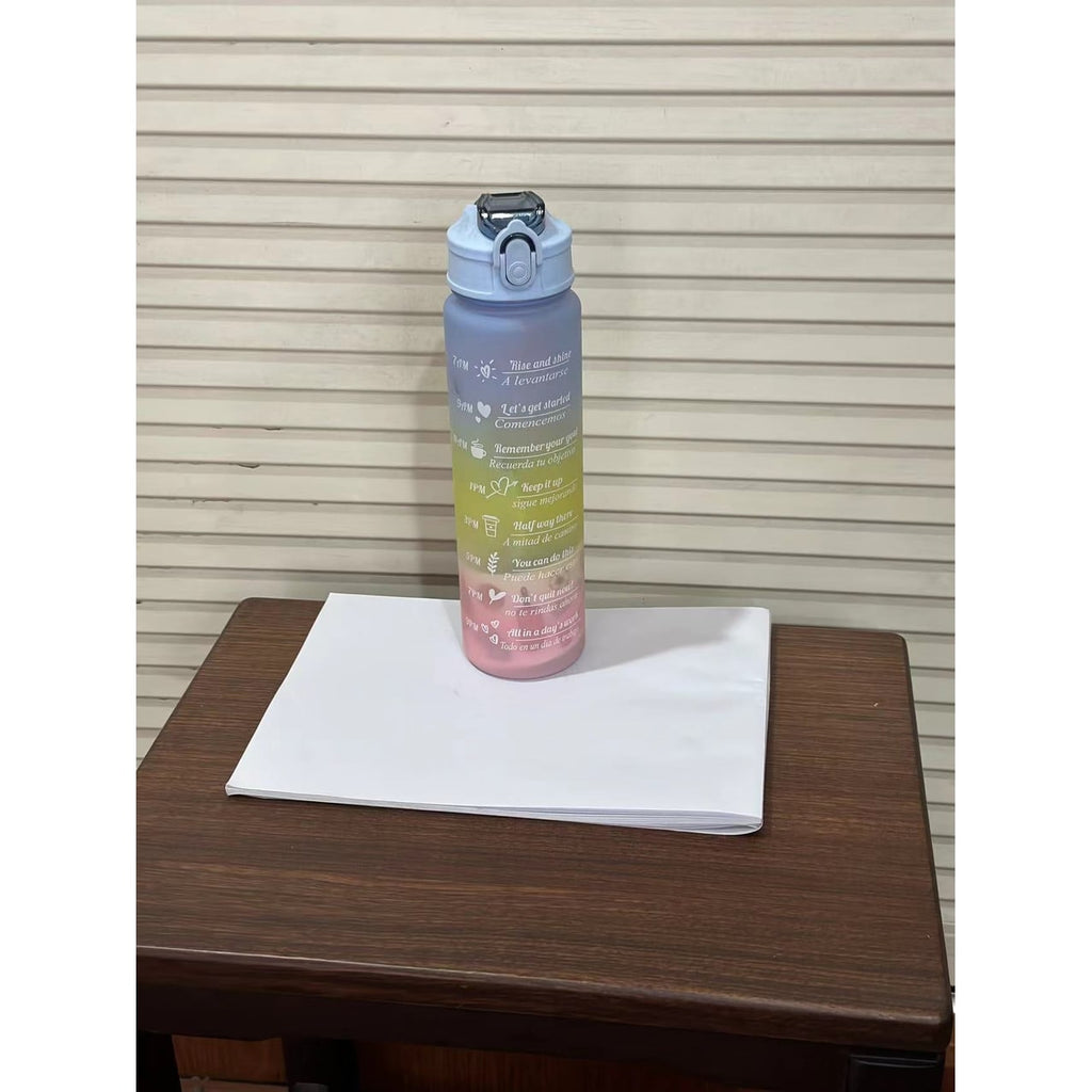 Water Bottle Motivational Gradient Frosted Time Markers Flip Top Portable - Image 13