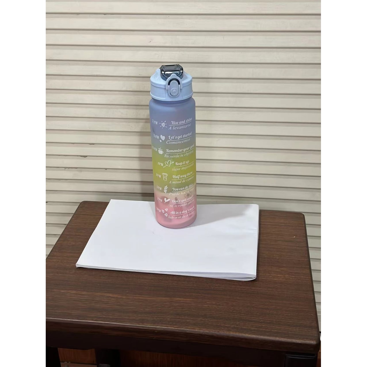 Water Bottle Motivational Gradient Frosted Time Markers Flip Top Portable - Image 13