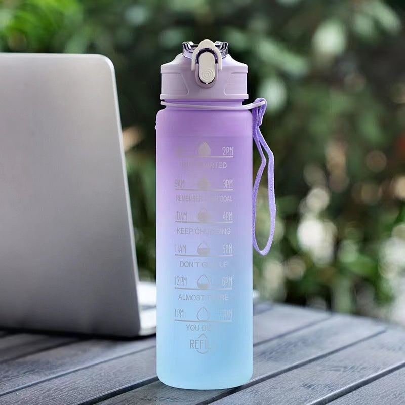 Water Bottle Motivational Gradient Frosted Time Markers Flip Top Portable - Image 2