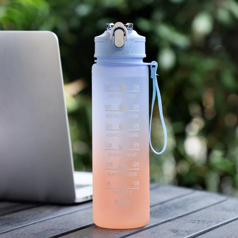 Water Bottle Motivational Gradient Frosted Time Markers Flip Top Portable - Image 3
