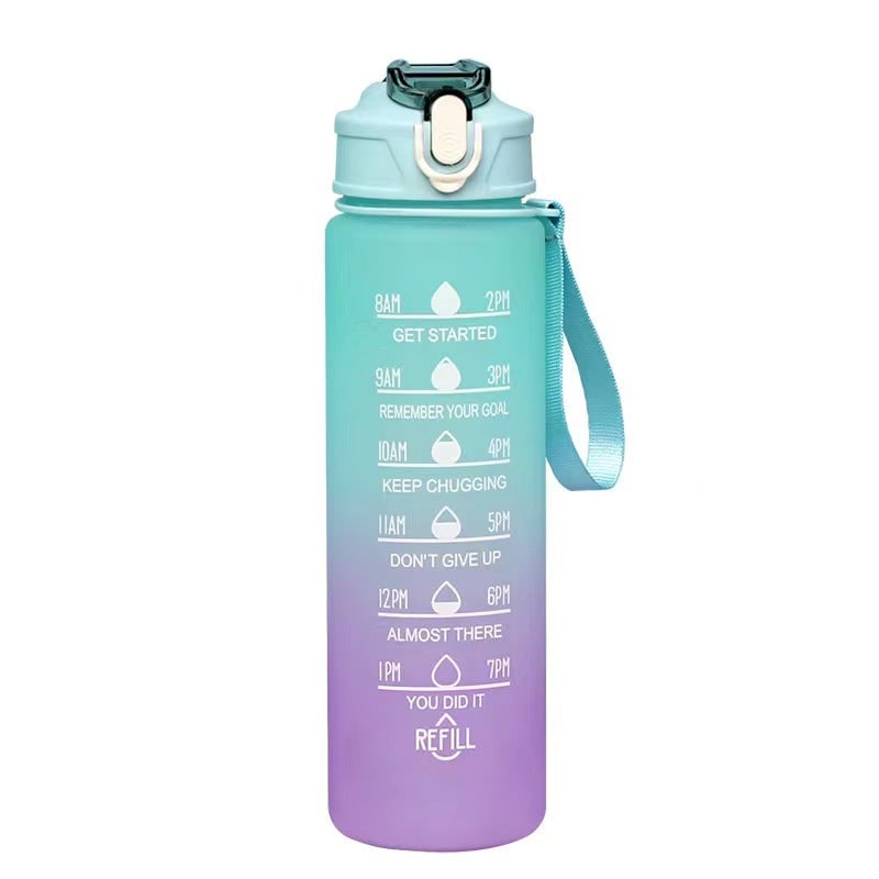 Water Bottle Motivational Gradient Frosted Time Markers Flip Top Portable - Image 5