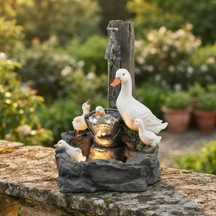Water Fountain Solar Powered Tabletop with LED Lighting and Hand-Painted Animal Figure - Image 1