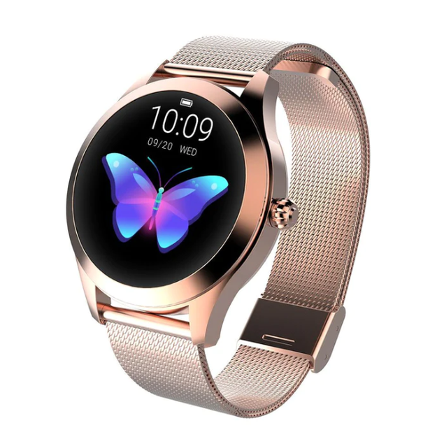 Water Resistant Womens Fitness Smartwatch Round Metal Mesh Band Rechargeable Ladies - Image 1