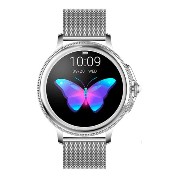 Water Resistant Womens Fitness Smartwatch Round Metal Mesh Band Rechargeable Ladies - Image 2