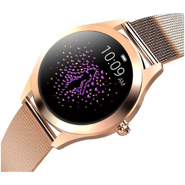 Water Resistant Womens Fitness Smartwatch Round Metal Mesh Band Rechargeable Ladies - Image 3