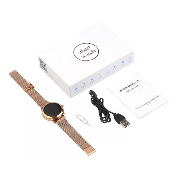 Water Resistant Womens Fitness Smartwatch Round Metal Mesh Band Rechargeable Ladies - Image 4