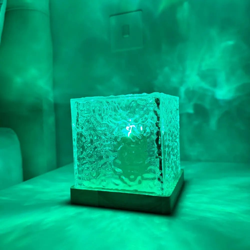 Water Ripple Projector Lamp Cube Light Wooden Base Multicolor LED Tabletop - Image 10