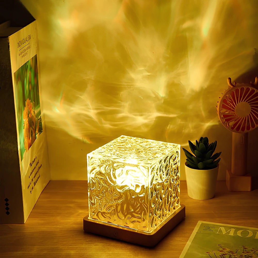 Water Ripple Projector Lamp Cube Light Wooden Base Multicolor LED Tabletop - Image 11