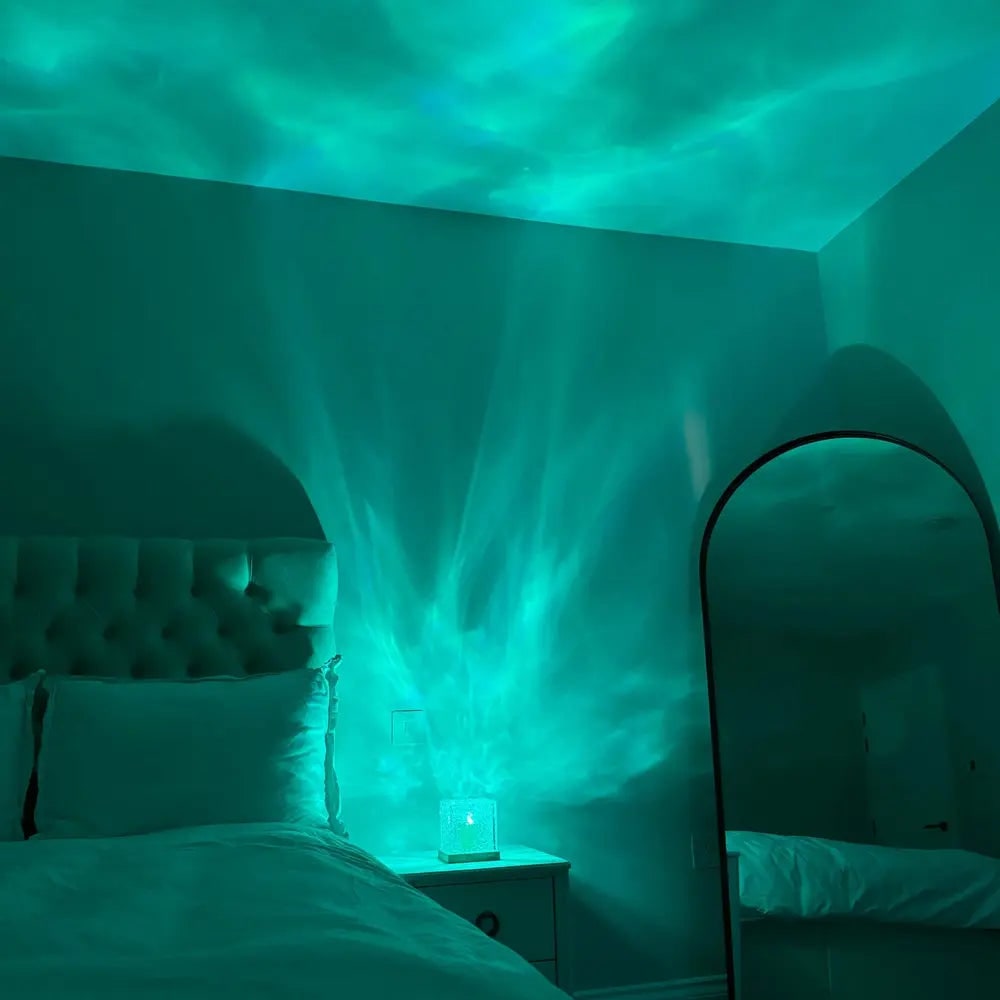 Water Ripple Projector Lamp Cube Light Wooden Base Multicolor LED Tabletop - Image 2
