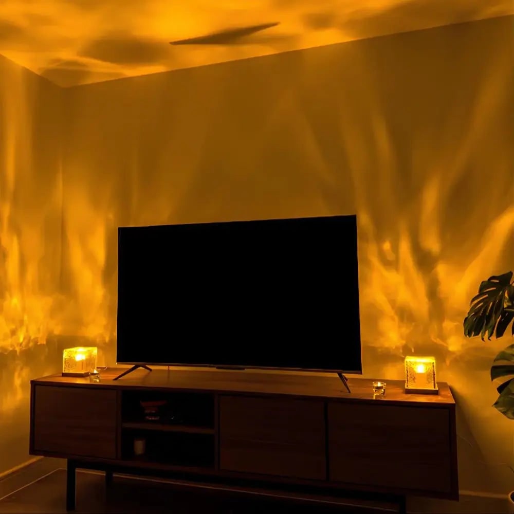 Water Ripple Projector Lamp Cube Light Wooden Base Multicolor LED Tabletop - Image 5