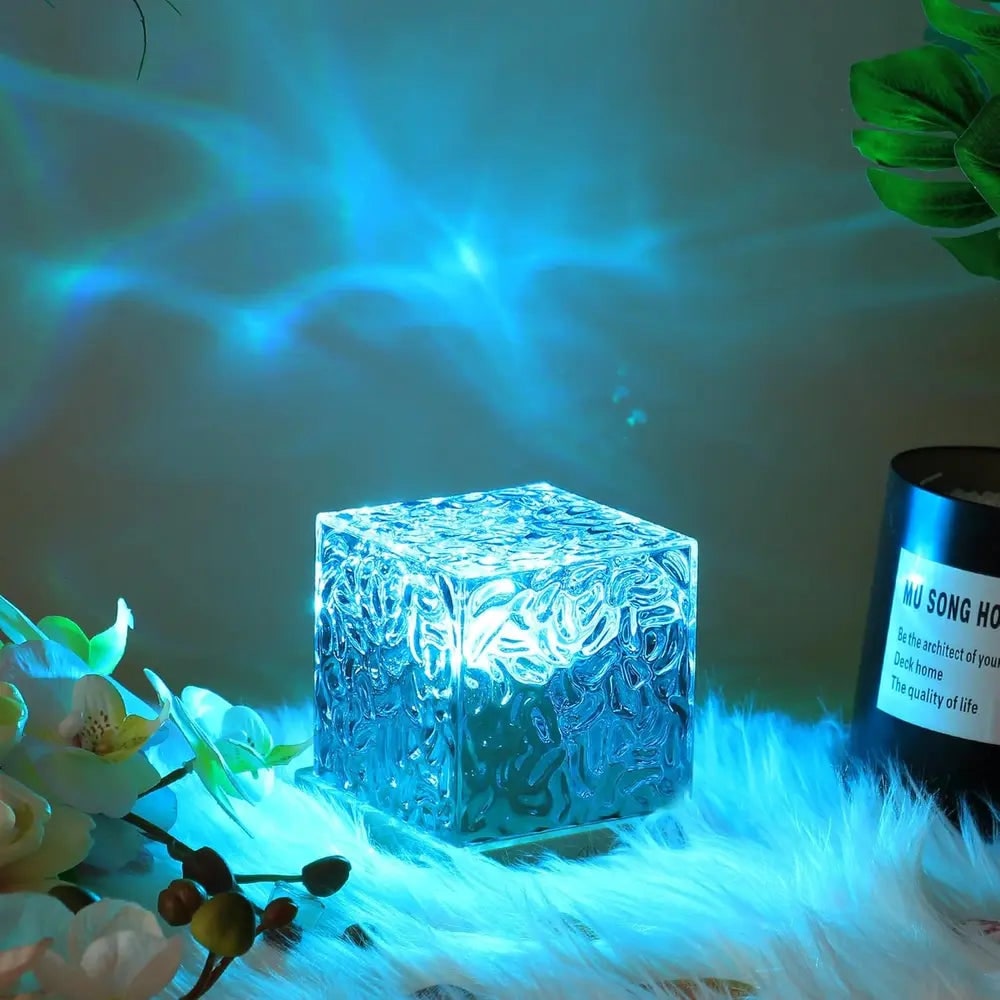 Water Ripple Projector Lamp Cube Light Wooden Base Multicolor LED Tabletop - Image 6