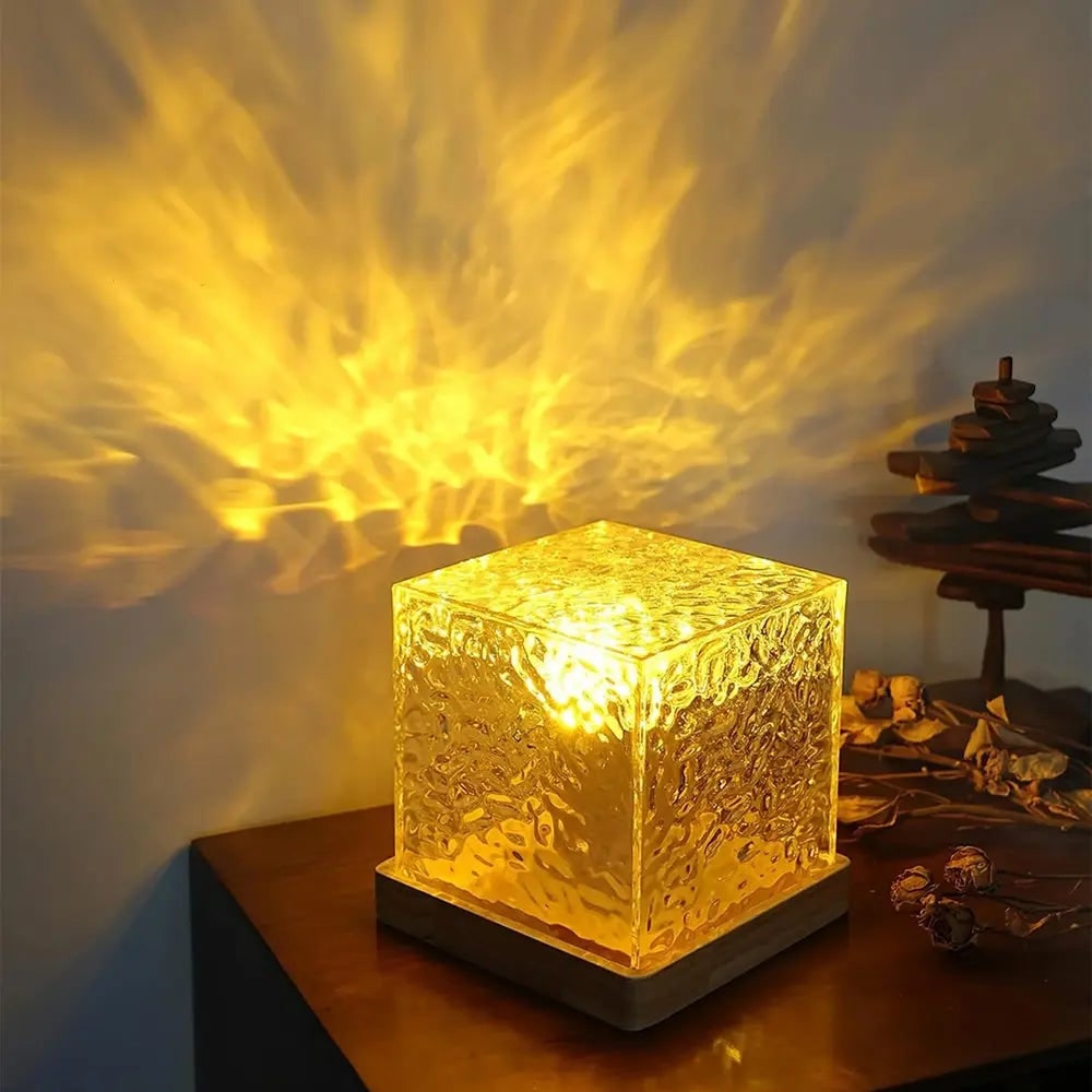 Water Ripple Projector Lamp Cube Light Wooden Base Multicolor LED Tabletop - Image 7