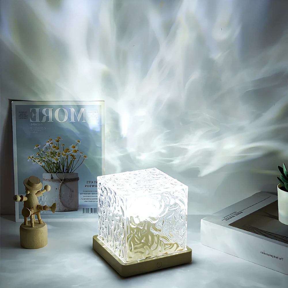 Water Ripple Projector Lamp Cube Light Wooden Base Multicolor LED Tabletop - Image 8