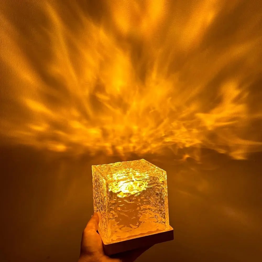 Water Ripple Projector Lamp Cube Light Wooden Base Multicolor LED Tabletop - Image 9