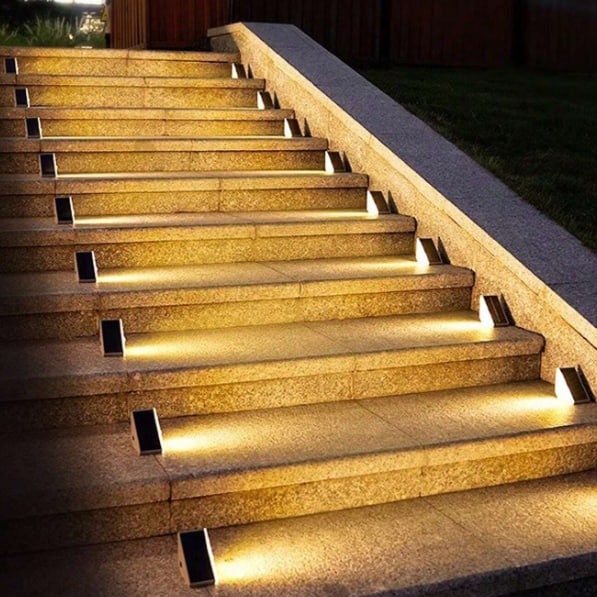 Waterproof Solar Stair Lights Outdoor Cordless Step Warm White LED Triangular Patio - Image 1