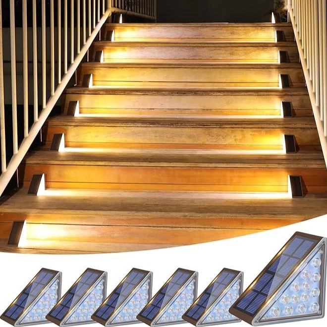 Waterproof Solar Stair Lights Outdoor Cordless Step Warm White LED Triangular Patio - Image 6