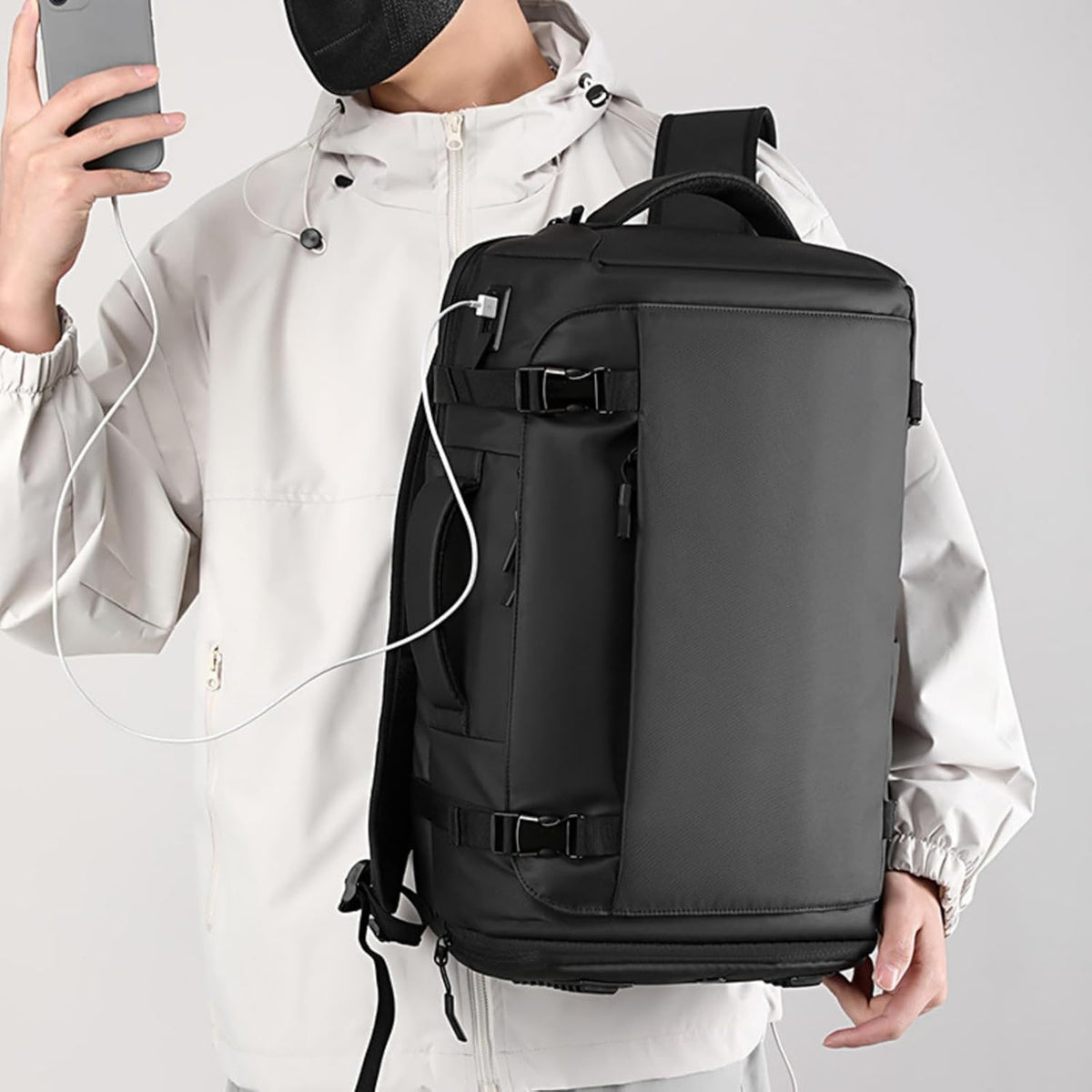 Waterproof Travel Backpack with Laptop Compartment USB Port and Trolley Sleeve - Image 5