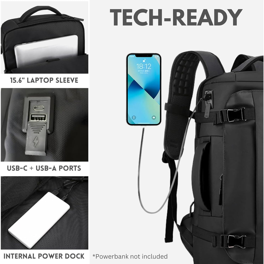 Waterproof Travel Backpack with Laptop Compartment USB Port and Trolley Sleeve - Image 7