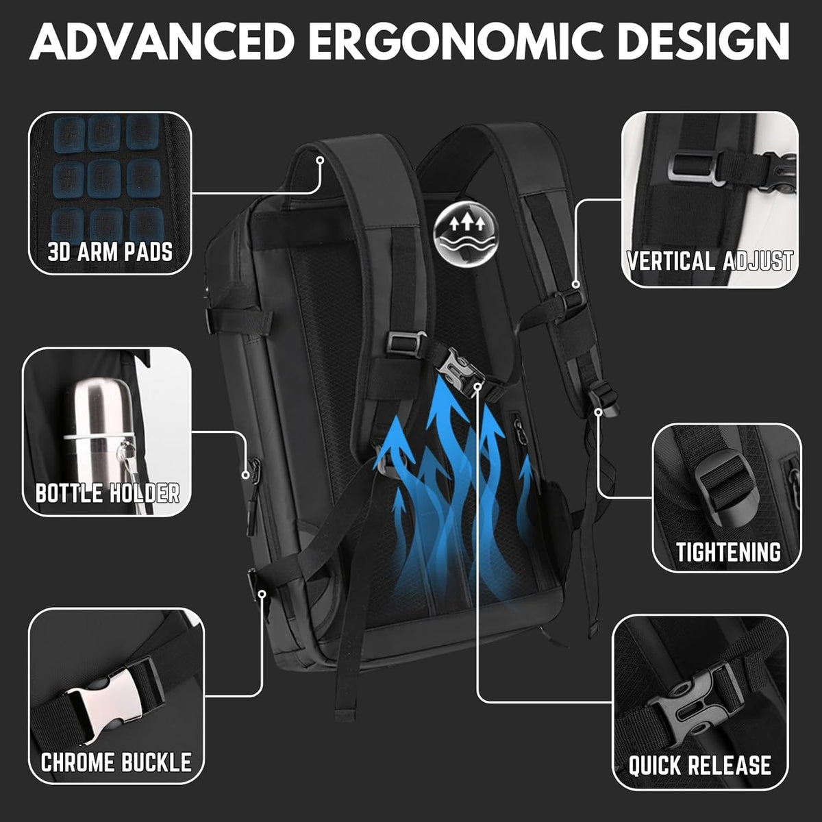 Waterproof Travel Backpack with Laptop Compartment USB Port and Trolley Sleeve - Image 8