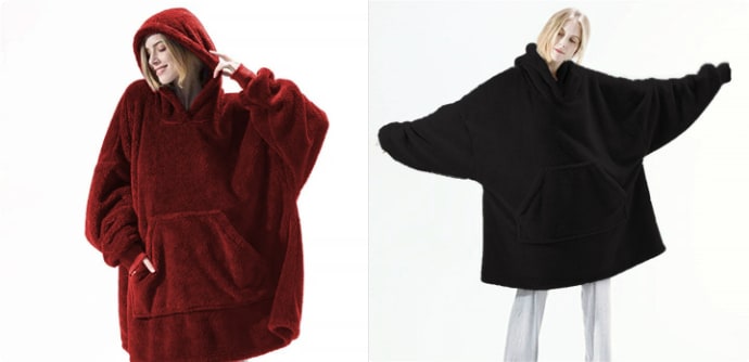 Wearable Blanket Hoodie Oversized Fleece with Front Pocket and Sherpa Lining - Image 1