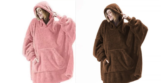 Wearable Blanket Hoodie Oversized Fleece with Front Pocket and Sherpa Lining - Image 10