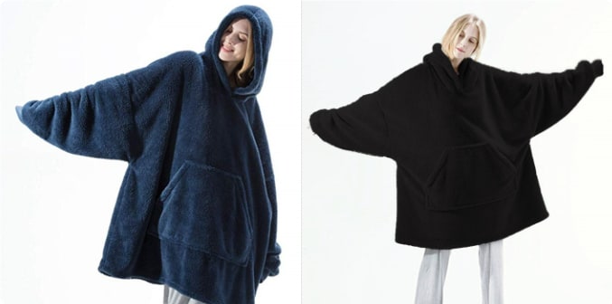 Wearable Blanket Hoodie Oversized Fleece with Front Pocket and Sherpa Lining - Image 14
