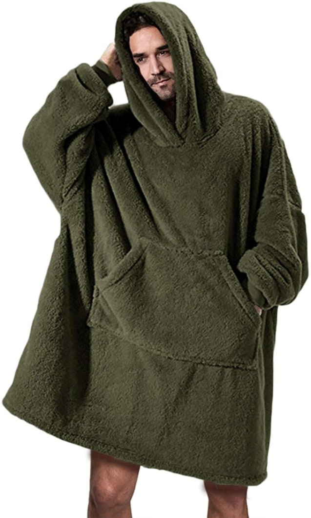 Wearable Blanket Hoodie Oversized Fleece with Front Pocket and Sherpa Lining - Image 15