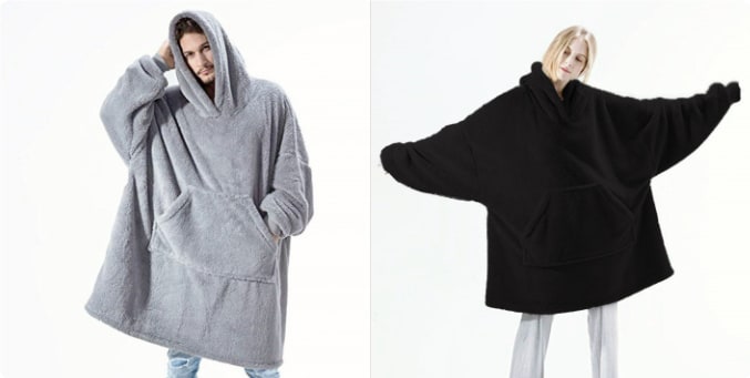 Wearable Blanket Hoodie Oversized Fleece with Front Pocket and Sherpa Lining - Image 16