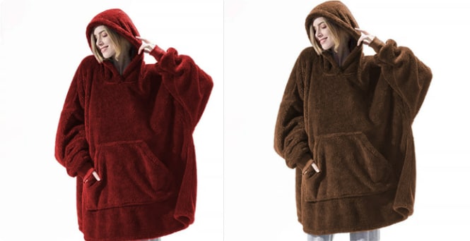 Wearable Blanket Hoodie Oversized Fleece with Front Pocket and Sherpa Lining - Image 17